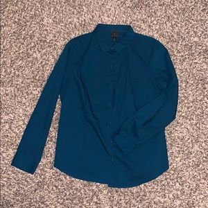 Long sleeve button up teal blouse
